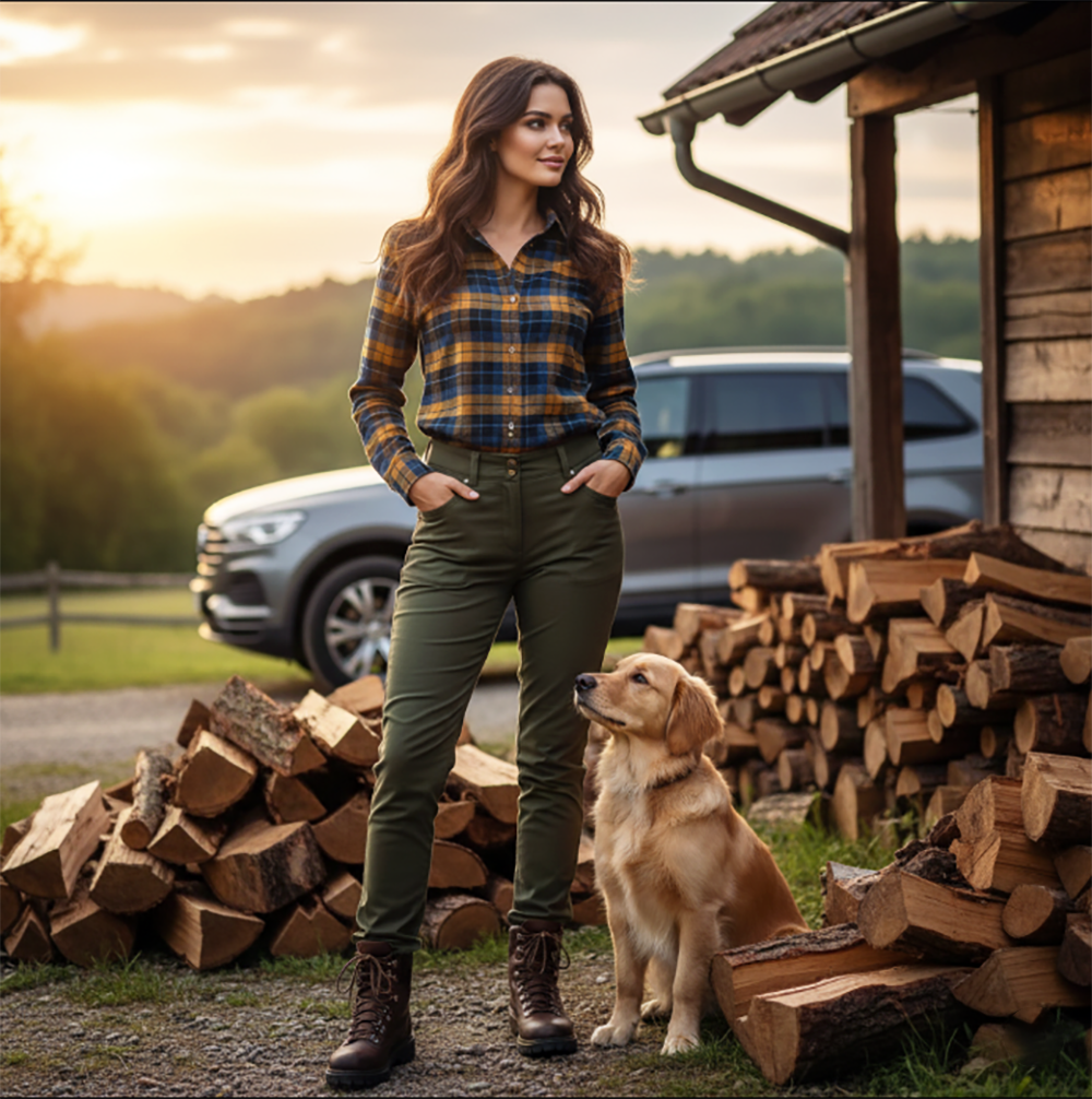 Jack Pyke Ladies Bleasdale Heavy Flannel Shirt Navy Russet Check Jack Pyke