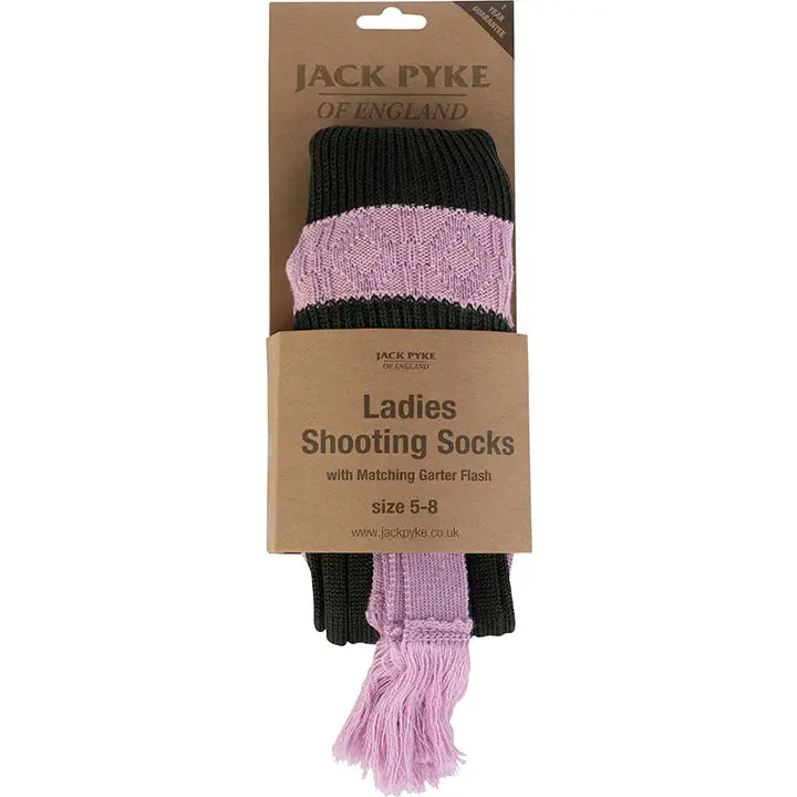 Jack Pyke Ladies Shooting Socks Green with Pink Contrast - John Freya London | Finest Hunting Shooting Equipment & Clothing