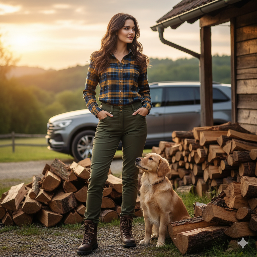 Jack Pyke Ladies Bleasdale Heavy Flannel Shirt Navy Russet Check Jack Pyke