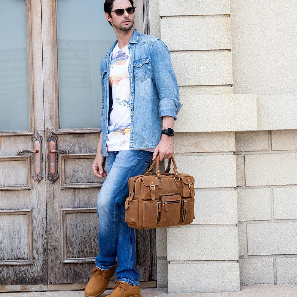 Retro Men's Large Capacity Hand-carrying Genuine Leather Shoulder Messenger Bag John Freya