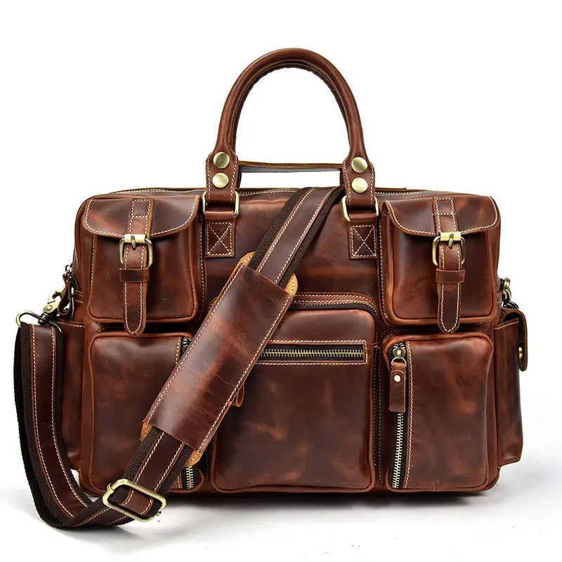 Retro Men's Large Capacity Hand-carrying Genuine Leather Shoulder Messenger Bag John Freya