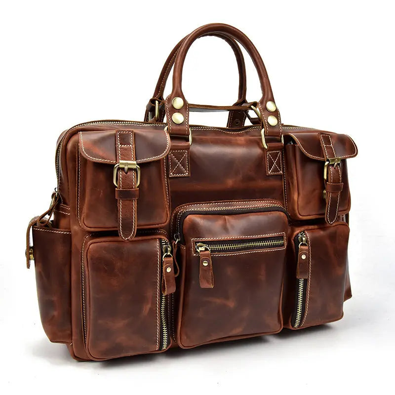 Retro Men's Large Capacity Hand-carrying Genuine Leather Shoulder Messenger Bag John Freya