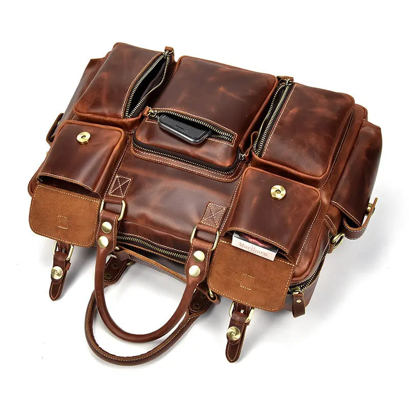 Retro Men's Large Capacity Hand-carrying Genuine Leather Shoulder Messenger Bag John Freya