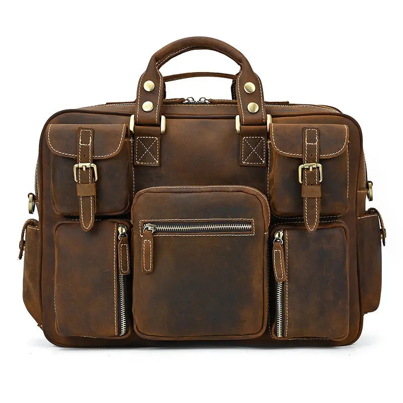 Retro Men's Large Capacity Hand-carrying Genuine Leather Shoulder Messenger Bag John Freya