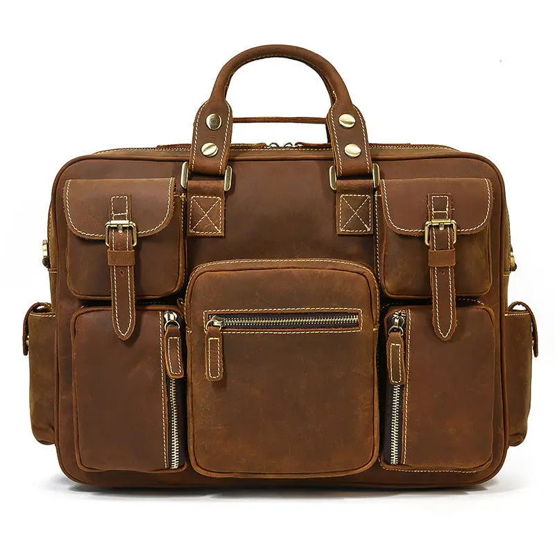 Retro Men's Large Capacity Hand-carrying Genuine Leather Shoulder Messenger Bag John Freya