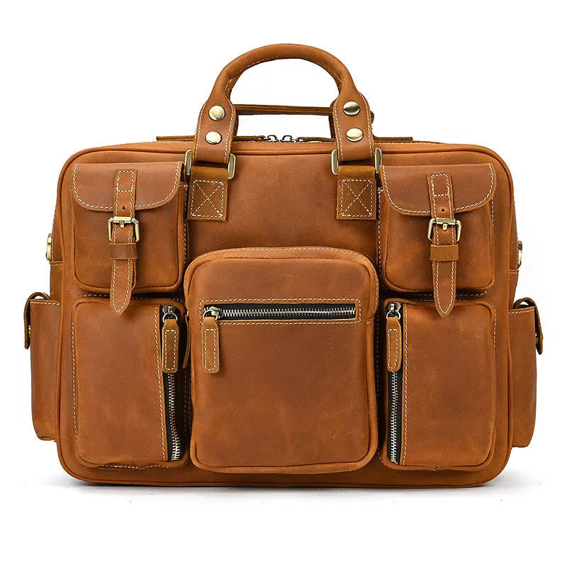 Retro Men's Large Capacity Hand-carrying Genuine Leather Shoulder Messenger Bag John Freya